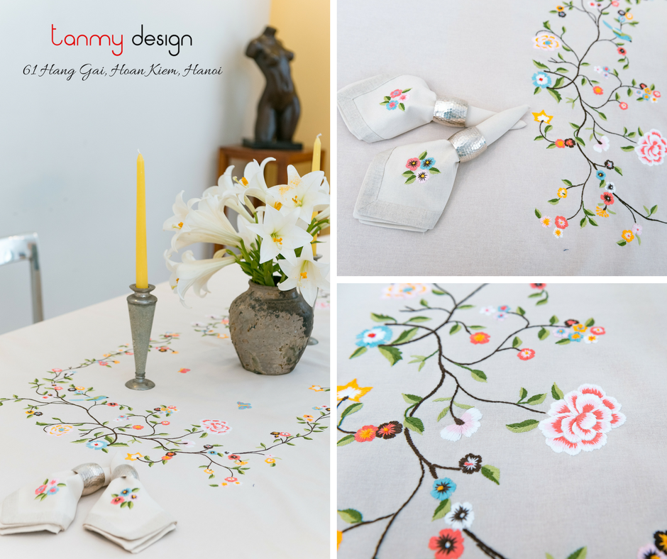 Table cloth peach blossom embroidery